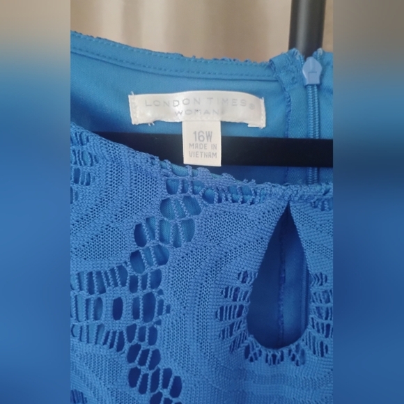 London Times Dress Womens  Blue Lace Belted Keyhole Dress SZ 16W NWT - Picture 8 of 11